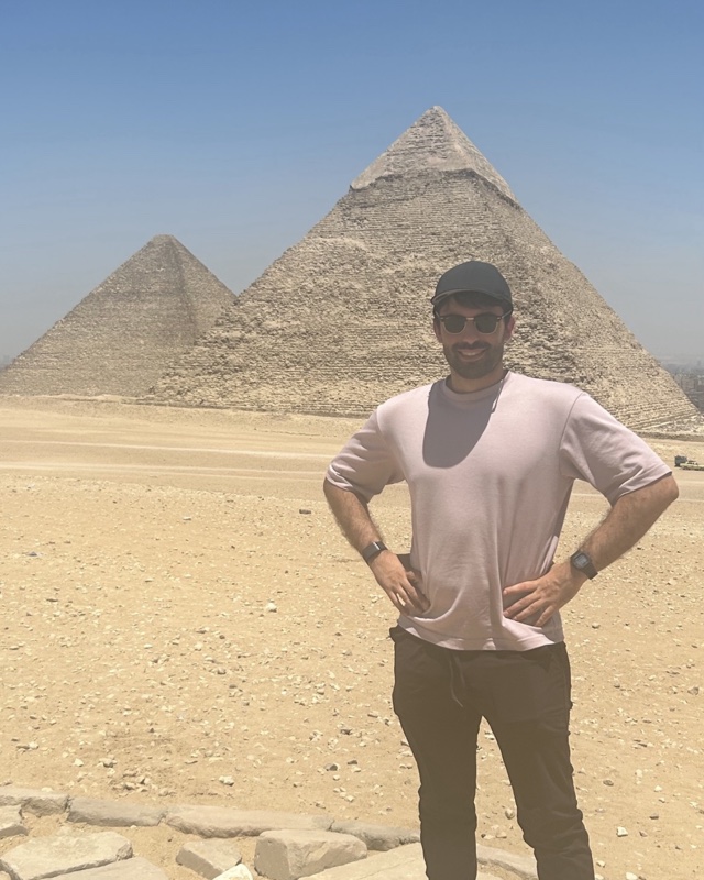 At the pyramids of Giza, Egypt.