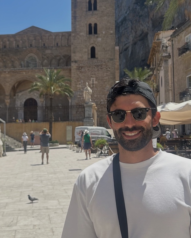 In a plaza in Sicily.