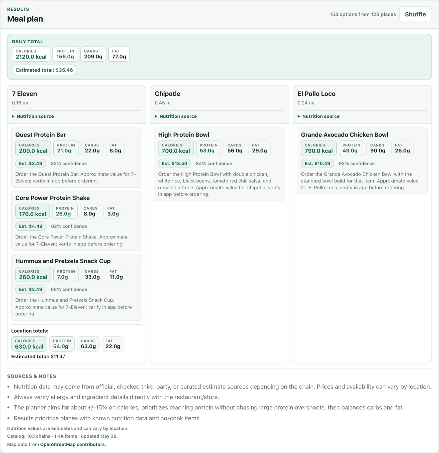 MacroRoute: nearby places and orders that fit your macros.